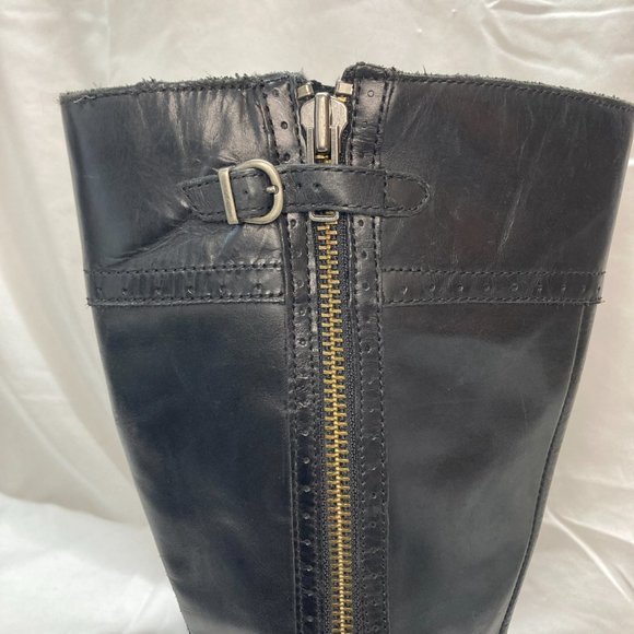 Born Tall Leather Boots Size 7 Black Double Zip Closure - Picture 8 of 11